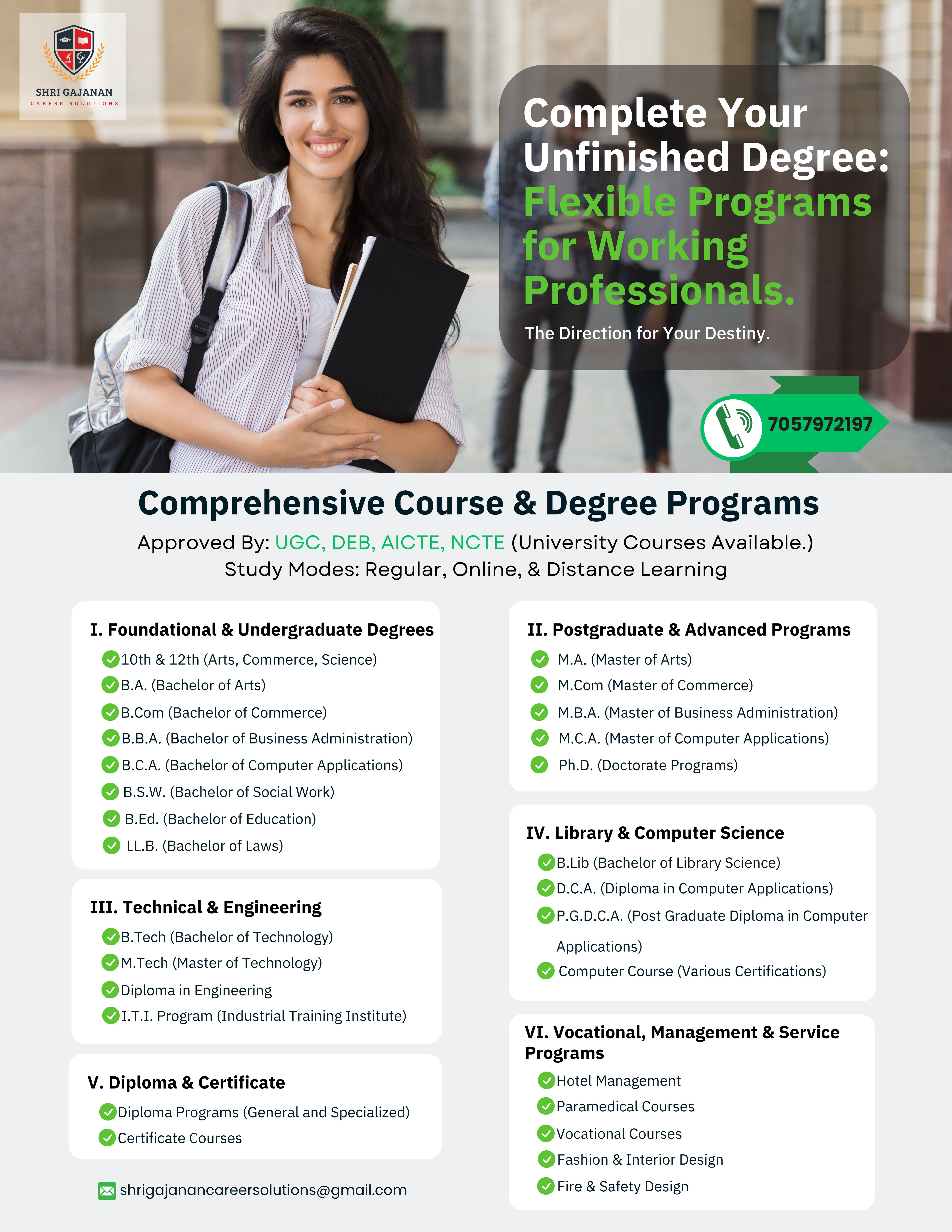 Comprehensive Degree Programs for Working Professionals — Shri Gajanan Career Solutions